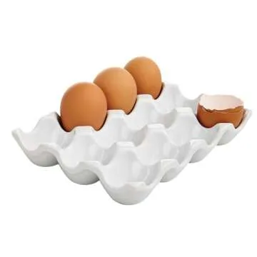 HIC Kitchen Egg Crate, Fine White Porcelain, Holds 1 Dozen Eggs