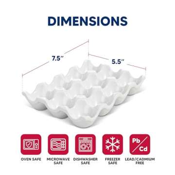 HIC Kitchen Egg Crate, Fine White Porcelain, Holds 1 Dozen Eggs