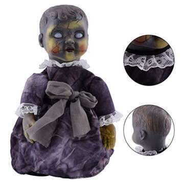 NUOBESTY Haunted House Decoration Prop Voice Control Doll Light Up Doll Halloween Party Decoration Without Battery Black Grey