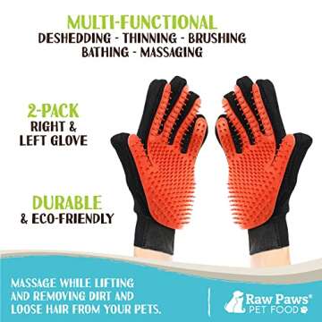 Raw Paws Grooming Gloves - Soft-Tip Pet Gloves for Effortless Deshedding