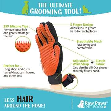 Raw Paws Grooming Gloves for Dogs & Cats - Best Deshedding Solution