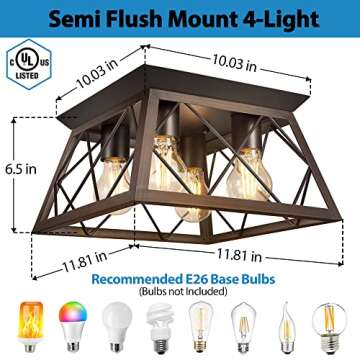 FadimiKoo Flush Mount Ceiling Light Fixtures for Kitchen Hallway, 4-Light Close to Ceiling Lighting,...