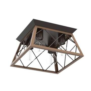 FadimiKoo Flush Mount Ceiling Light Fixtures for Kitchen Hallway, 4-Light Close to Ceiling Lighting, Industrial Farmhouse Square Cage Ceiling Lamp for Dining Room, Living Room, Bulb Not Included