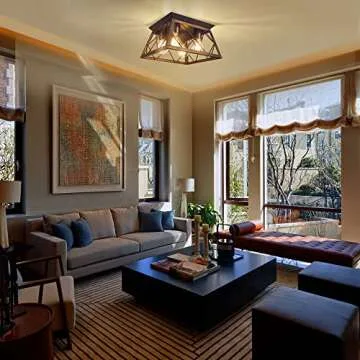 FadimiKoo Flush Mount Ceiling Light Fixtures for Kitchen Hallway, 4-Light Close to Ceiling Lighting, Industrial Farmhouse Square Cage Ceiling Lamp for Dining Room, Living Room, Bulb Not Included