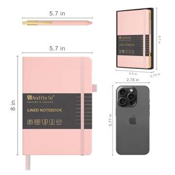 A5 Lined Leather Journal and Pen Set, Hardcover Notebook with Pen, 160 Pages 100gsm Thick Ruled Pape...