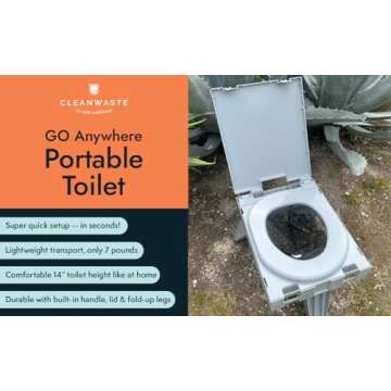 Cleanwaste GO Anywhere Portable Folding Toilet - Plus Bonus Original Wag Bag Kit