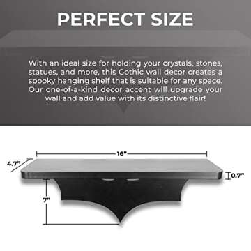 Bat Shelf Gothic Decor - Spooky Wall Decor for Bedroom & Apartment - Floating Shelf with Hooks - Wall Hanging Display Shelves - Home Decor Accents Unique, Halloween Accents for Gothic Decor