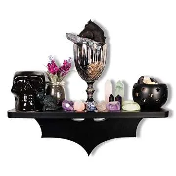 Bat Shelf Gothic Decor - Spooky Wall Decor for Bedroom & Apartment - Floating Shelf with Hooks - Wall Hanging Display Shelves - Home Decor Accents Unique, Halloween Accents for Gothic Decor