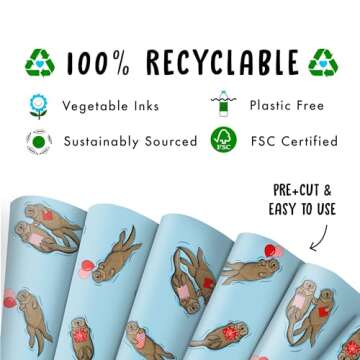 CENTRAL 23 6x Wrapping Paper Sheets - Birthday Otter Gift Wrap For Men Women - Friends Wrapping Paper - Valentines Day Wrapping Paper For Him Her - Christmas Wrapping Paper Blue Comes With Stickers