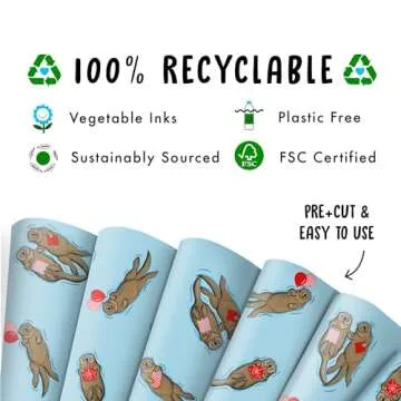 CENTRAL 23 6x Wrapping Paper Sheets - Birthday Otter Gift Wrap For Men Women - Friends Wrapping Paper - Valentines Day Wrapping Paper For Him Her - Christmas Wrapping Paper Blue Comes With Stickers