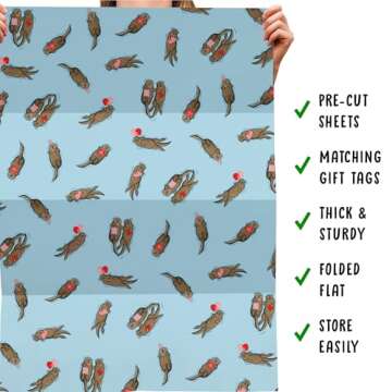 CENTRAL 23 6x Wrapping Paper Sheets - Birthday Otter Gift Wrap For Men Women - Friends Wrapping Paper - Valentines Day Wrapping Paper For Him Her - Christmas Wrapping Paper Blue Comes With Stickers