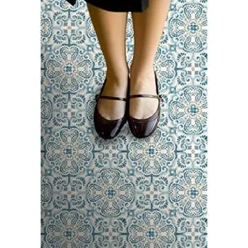 FloorPops FP2477 Fontaine Peel & Stick Floor Tiles, Blue