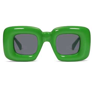 VANLINKER Cute Square Inflated Sunglasses for Women Men Trendy Chunky Glasses Retro Thick Frame Funny Mask Shades VL9733 Classic Green