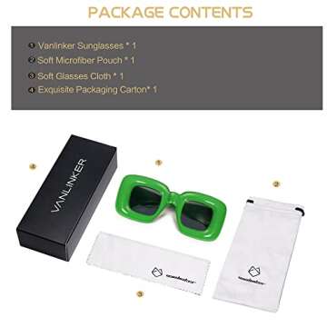 VANLINKER Cute Square Inflated Sunglasses for Women Men Trendy Chunky Glasses Retro Thick Frame Funny Mask Shades VL9733 Classic Green
