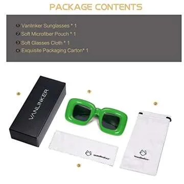 VANLINKER Cute Square Inflated Sunglasses for Women Men Trendy Chunky Glasses Retro Thick Frame Funny Mask Shades VL9733 Classic Green