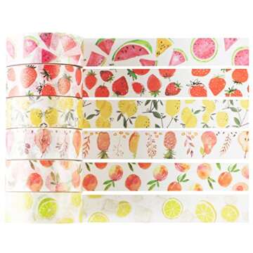 YUBBAEX 6 Rolls Washi Tape Set Plants Fruits & Floral Masking Tape Decorative for Arts, DIY Crafts, Journal Supplies, Planners, Scrapbook, Card/Gift Wrapping -15mm- (Fresh Fruits)