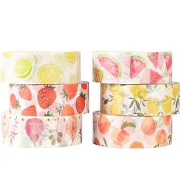 YUBBAEX 6 Rolls Washi Tape Set Plants Fruits & Floral Masking Tape Decorative for Arts, DIY Crafts, Journal Supplies, Planners, Scrapbook, Card/Gift Wrapping -15mm- (Fresh Fruits)
