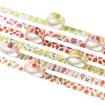 YUBBAEX 6 Rolls Washi Tape Set Plants Fruits & Floral Masking Tape Decorative for Arts, DIY Crafts, Journal Supplies, Planners, Scrapbook, Card/Gift Wrapping -15mm- (Fresh Fruits)