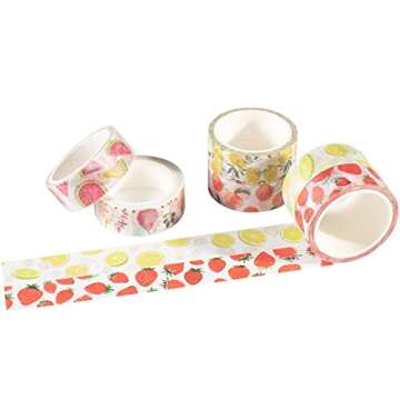 YUBBAEX 6 Rolls Washi Tape Set Plants Fruits & Floral Masking Tape Decorative for Arts, DIY Crafts, Journal Supplies, Planners, Scrapbook, Card/Gift Wrapping -15mm- (Fresh Fruits)