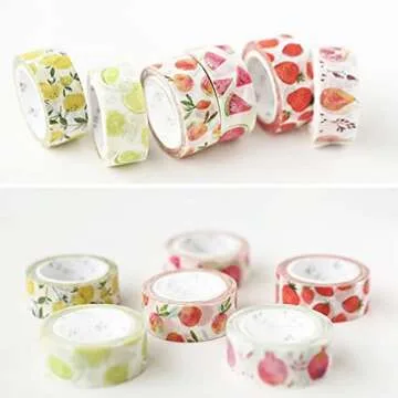 YUBBAEX 6 Rolls Washi Tape Set Plants Fruits & Floral Masking Tape Decorative for Arts, DIY Crafts, Journal Supplies, Planners, Scrapbook, Card/Gift Wrapping -15mm- (Fresh Fruits)