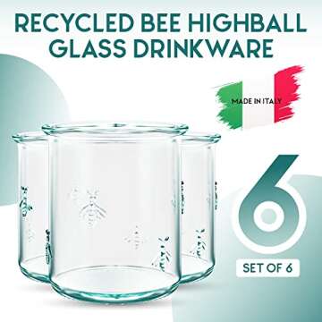 Amici Home Regina DOF Glass | 12 Oz | Italian Made, Recycled Green Glass | Drinking Glass with Embos...