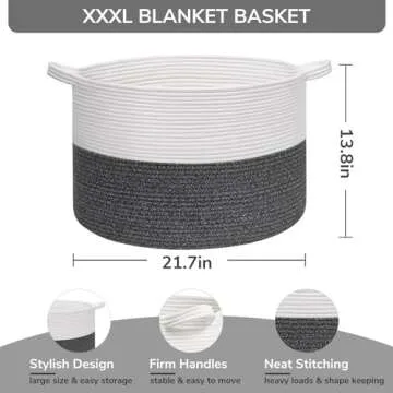 INDRESSME XXXLarge Cotton Rope Storage Basket for Home