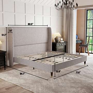 Elegant PaPaJet King Platform Bed Frame with 51.2" Headboard - Easy Assembly and Stylish Design