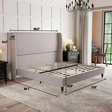 Elegant PaPaJet King Platform Bed Frame with 51.2" Headboard - Easy Assembly and Stylish Design