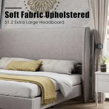 PaPaJet King Platform Bed Frame with Wingback Design