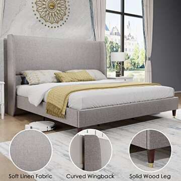 PaPaJet King Platform Bed Frame with Wingback Design