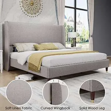 PaPaJet King Platform Bed Frame with Wingback Design