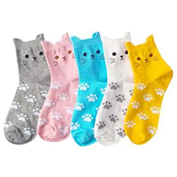 Chalier 5 Pairs Womens Funny socks Cozy Cute Printed Patterned Fun Socks Novelty Cat Socks for Women...
