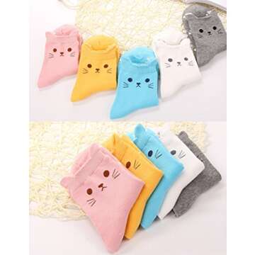 Chalier 5 Pairs Womens Funny socks Cozy Cute Printed Patterned Fun Socks Novelty Cat Socks for Women Gifts