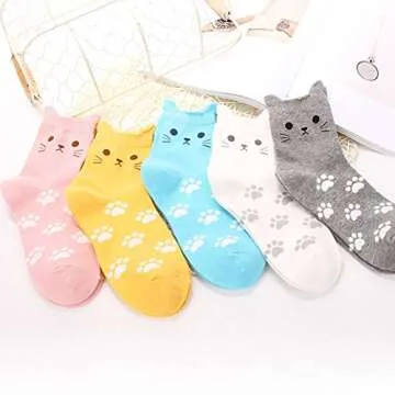 Chalier 5 Pairs Womens Funny socks Cozy Cute Printed Patterned Fun Socks Novelty Cat Socks for Women Gifts