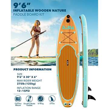 DAMA Blow Up Paddle Boards Adults 9'6"x30"x6", Traveling Board, Yoga Board,Camera Seat, Floating Paddle, Hand Pump, Waterproof Bag, Leash, Board Carrier, for Surfing, All Round Board
