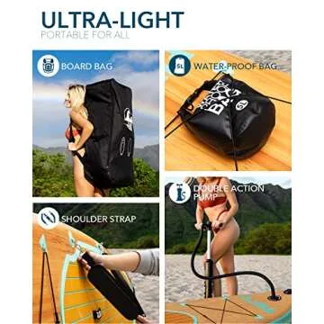 DAMA Blow Up Paddle Boards Adults 9'6"x30"x6", Traveling Board, Yoga Board,Camera Seat, Floating Paddle, Hand Pump, Waterproof Bag, Leash, Board Carrier, for Surfing, All Round Board