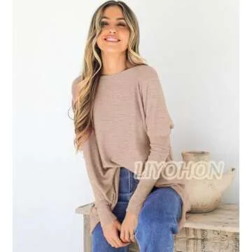 LIYOHON Oversized T Shirts for Women Tunic Tops to Wear with Leggings Long Sleeve Fall Sweaters Dres...