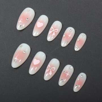 Ombre Pink Press on Nails with Heart Design for Women
