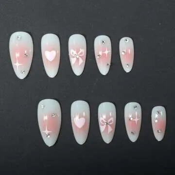 Ombre Pink Press on Nails with Heart Design for Women