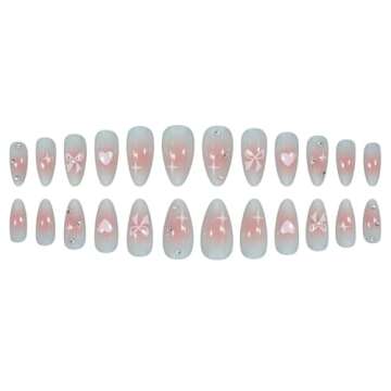 Ombre Pink Press on Nails with Heart Design for Women