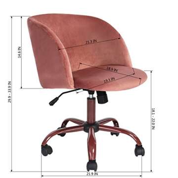 EGGREE Mid Back Swivel Computer Desk Chair Ergonomic Home Office Task Chair Executive Chairs with Velvet Seat Armrest Accent Furniture,Rose Pink