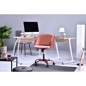 EGGREE Mid Back Swivel Computer Desk Chair Ergonomic Home Office Task Chair Executive Chairs with Velvet Seat Armrest Accent Furniture,Rose Pink