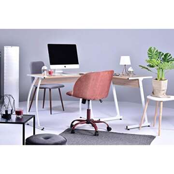 EGGREE Mid Back Swivel Computer Desk Chair Ergonomic Home Office Task Chair Executive Chairs with Velvet Seat Armrest Accent Furniture,Rose Pink