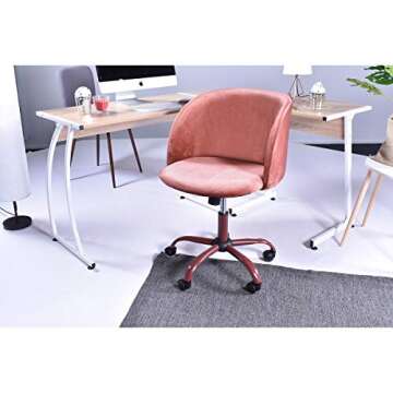 EGGREE Mid Back Swivel Computer Desk Chair Ergonomic Home Office Task Chair Executive Chairs with Velvet Seat Armrest Accent Furniture,Rose Pink