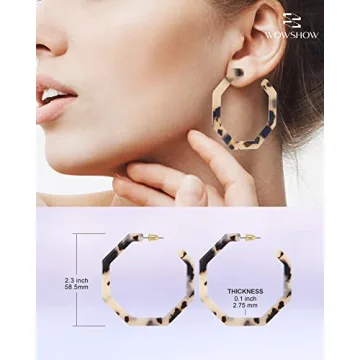 wowshow Acrylic Resin Hoop Earrings for Women Statement Fashion Geometric Octagon Earrings