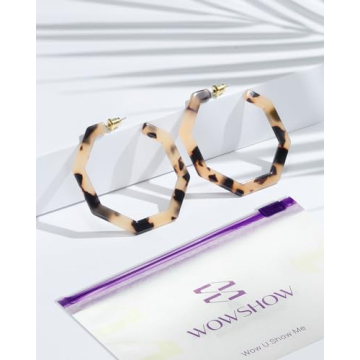 wowshow Acrylic Resin Hoop Earrings for Women Statement Fashion Geometric Octagon Earrings