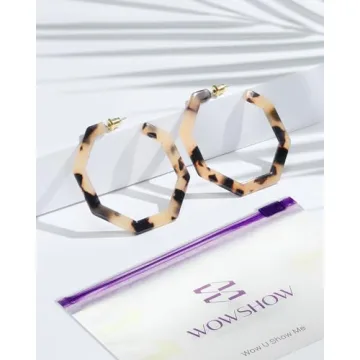 wowshow Acrylic Resin Hoop Earrings for Women Statement Fashion Geometric Octagon Earrings