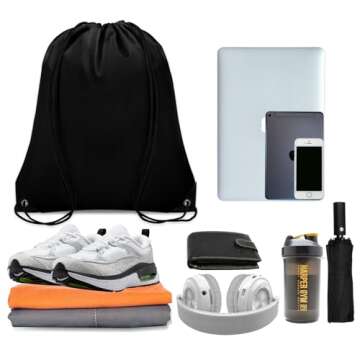 Grneric 50Pcs Drawstring Backpack Bulk Cinch Bag, Drawstring Bags Polyester for Gym Sports Beach Party Trip (Black)