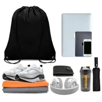 Grneric 50Pcs Drawstring Backpack Bulk Cinch Bag, Drawstring Bags Polyester for Gym Sports Beach Party Trip (Black)