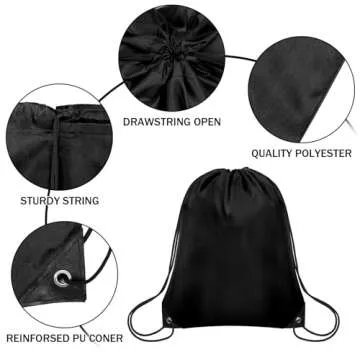 Grneric 50Pcs Drawstring Backpack Bulk Cinch Bag, Drawstring Bags Polyester for Gym Sports Beach Party Trip (Black)